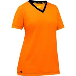 Bisley By PIP Shirts: Women's 310W1118 O Orange Non-ANSI Short Sleeve V Neck T-Shirt