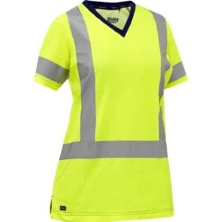 Bisley By PIP Shirts: Women's 313W1118H Y Yellow ANSI Type R Class 2 Short Sleeve V Neck T-Shirt