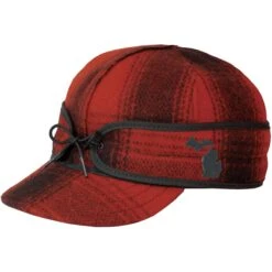Stormy Kromer Hats: Unisex 51300 0MI 305 Red/Black Plaid State - Michigan Pride Cap