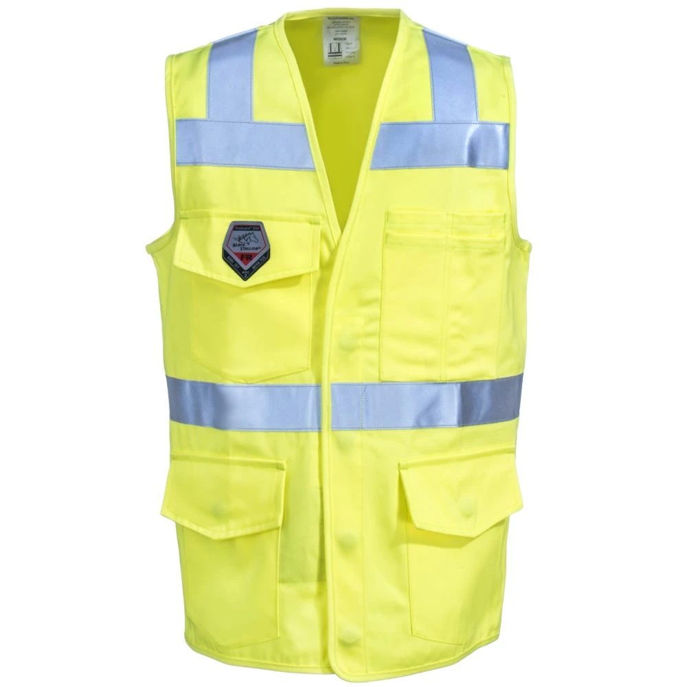 Black Stallion Vests: Men's VF1110 HY Hi Vis Yellow TruGuard 250 FR Safety Vest Black Stallion Vests: Men's VF1110 HY Hi Vis Yellow TruGuard 250 FR Safety Vest -Wrangler Store black stallion vf1110 hy f 01