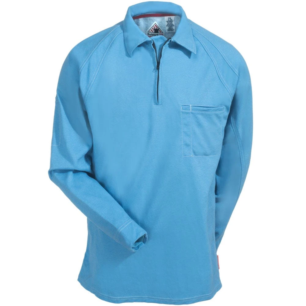 Bulwark Shirts: Men's Blue QT12 BL Flame-Resistant Long Sleeve Polo Shirt Bulwark Shirts: Men's Blue QT12 BL Flame-Resistant Long Sleeve Polo Shirt -Wrangler Store bulwark qt12bl f 01 1