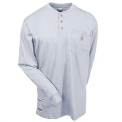 Carhartt Force Shirts: Men's Grey Force 100237 051 FR Cotton Henley Work Shirt -Wrangler Store carhartt 100237 051 f 01