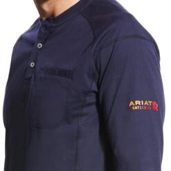 Ariat Work FR: Men's 10022597 Navy Flame Resistant Air Lightweight Long Sleeve Henley Shirt -Wrangler Store f19 mns work 10022597 detail01