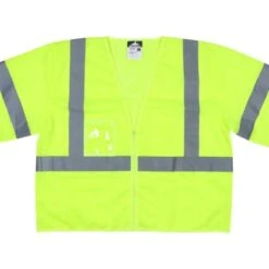 MCR Safety Vests: Men's VCL3MLZ Lime Hi Vis Reflective Lime Mesh Fabric Silver Stripes Zipper Front Closure Safety Vest