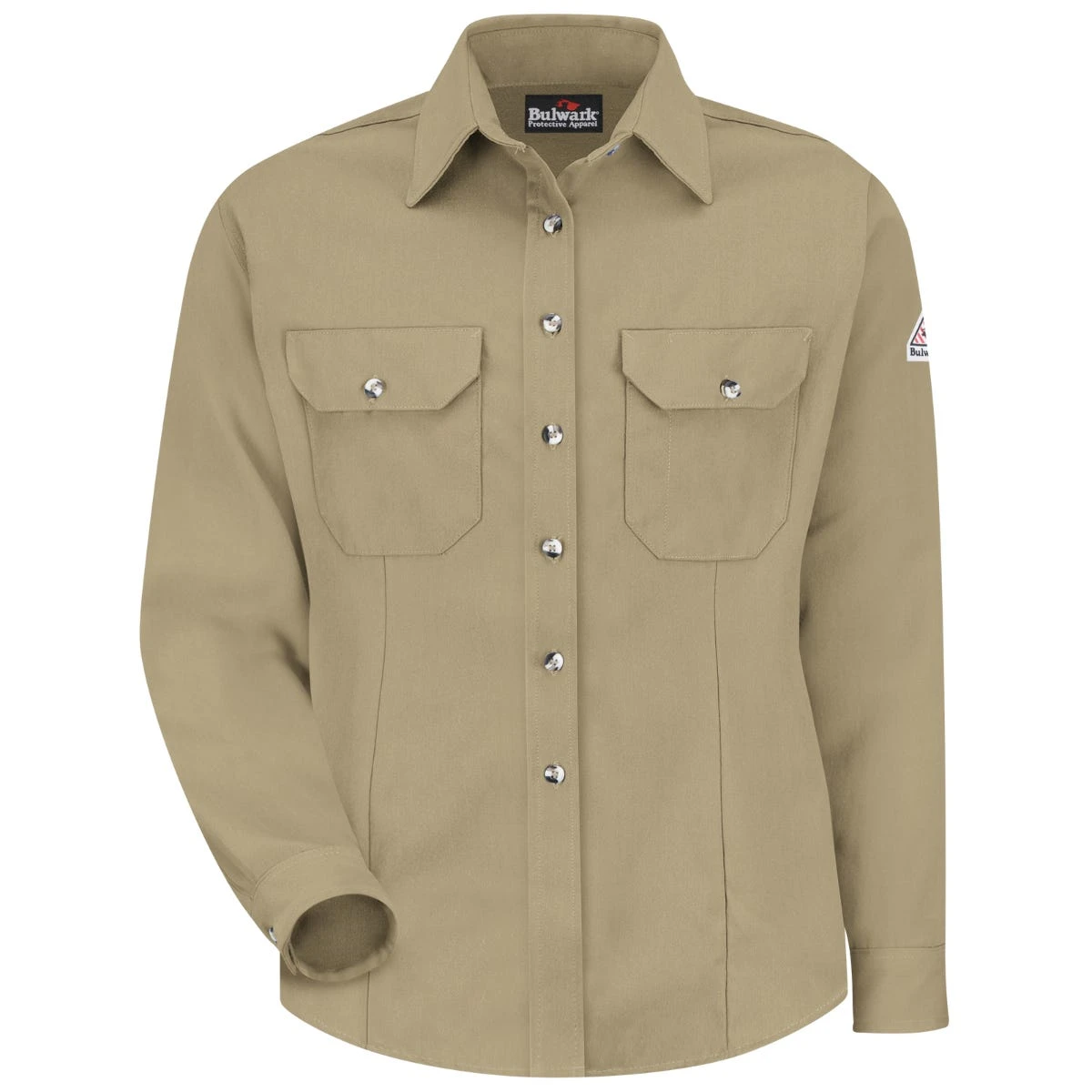 Bulwark Shirt: Women's SMU3 Khaki KHB Flame-Resistant Dress Uniform Shirt Bulwark Shirt: Women's SMU3 Khaki KHB Flame-Resistant Dress Uniform Shirt -Wrangler Store ps bw smu3kh f