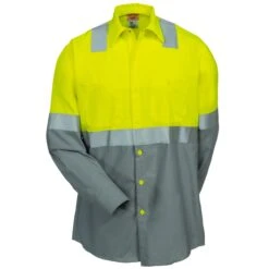 Red Kap Shirts: Men's SY14 YG Grey Colorblock High Vis Work Shirt -Wrangler Store red kap sy14yg2 f 01