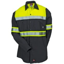 Red Kap Shirts: High Vis Colorblock SY70 YC Men's Charcoal Ripstop Button Down Shirt 2 Red Kap Shirts: High Vis Colorblock SY70 YC Men's Charcoal Ripstop Button Down Shirt -Wrangler Store red kap sy70yc2 f 01