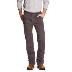 Ariat Rebar Jeans: Men's 10025973 Rebar Grey Rebar M4 Low Rise DuraStretch Washed Twill Dungaree Boot Cut Pant