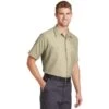 Red Kap Shirt: Men's SP24LT Light Tan Short Sleeve Industrial Work Shirt