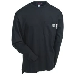 Wolverine Shirts: Men's W1203290 003 Black Flame-Resistant Long-Sleeve Tee Shirt -Wrangler Store wolverine w1203290 003 blk f 01